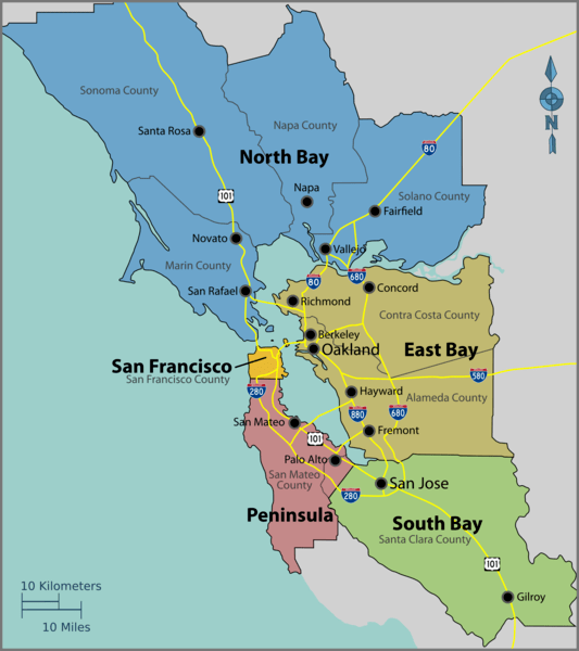 Diferencia entre el área de la bahía y el valle de Silicon