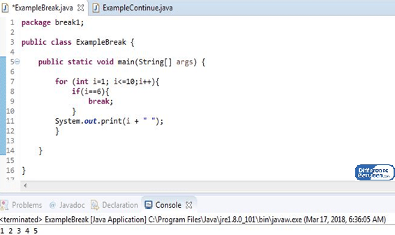 Diferencia entre la ruptura y continuar en Java