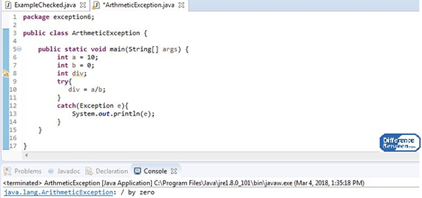 Diferencia entre la excepción marcada y sin control en Java